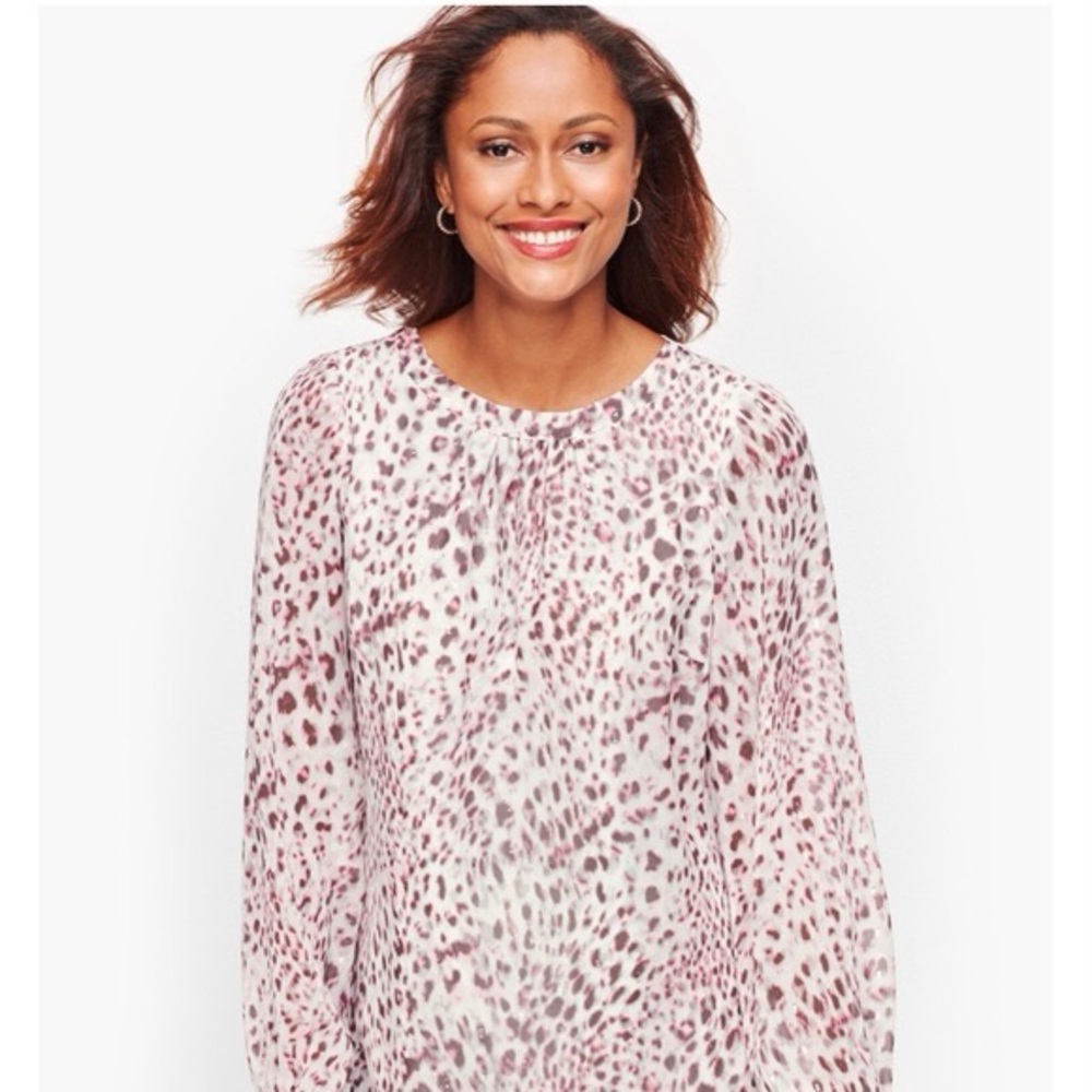 Talbots Gray and Pink Print Long Sleeve Top